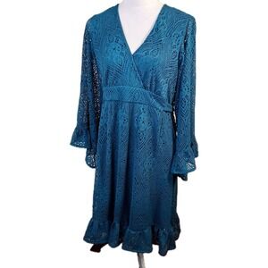Emma &‎ Michele Lace Midi Dress Womens Sz Large Teal Blue  Witchigoth Fairy Boho